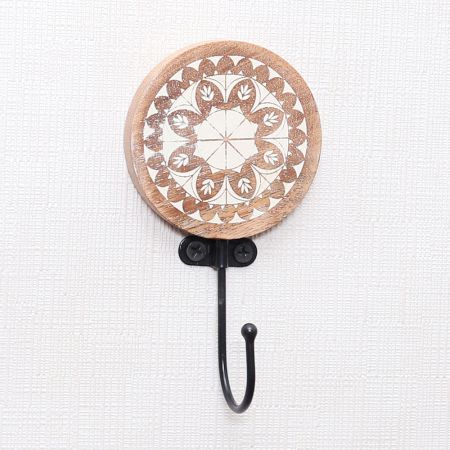 Brown Wooden Floral Pattern Wall Hooks for Hanging